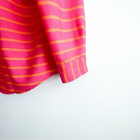 Calvin Klein Blouse Half Zip Pink Orange Stripe Cuffed Sleeves Button Women's M - Picture 5 of 10